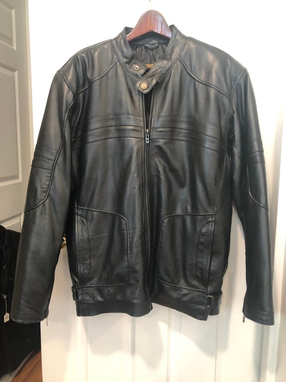 Father Sons Black Lambskin Leather Cafe Racer Moto Jacket - L/XL